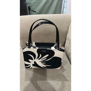Y2K Kate Spade Black Cream Floral Handbag | Patent Leather Handles | Early 2000s